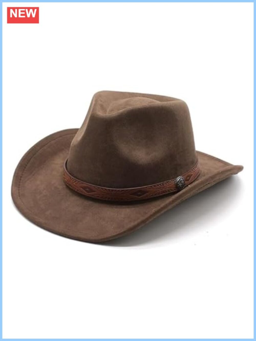 Suede Leather Wide Brim Cowboy Hat Adjustable Breathable Western Style